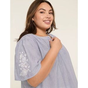 NWT Lane Bryant Embroidered Notch-Neck Popover Top